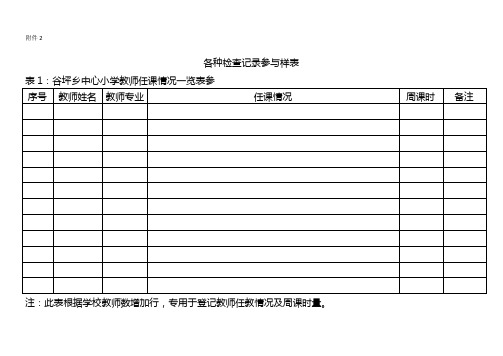 教学常规工作各种检查表参考样表