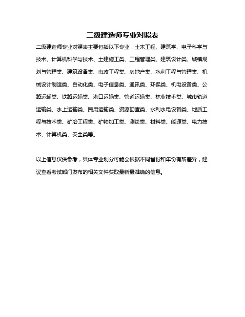 二级建造师专业对照表