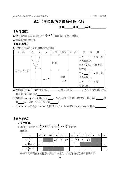 最新苏科版九年级下册数学导学案：5.2二次函数的图像与性质(3)