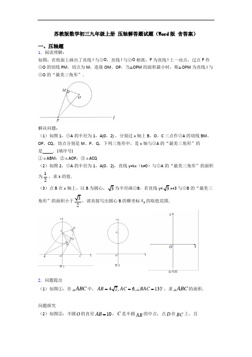 苏教版数学初三九年级上册 压轴解答题试题(Word版 含答案)