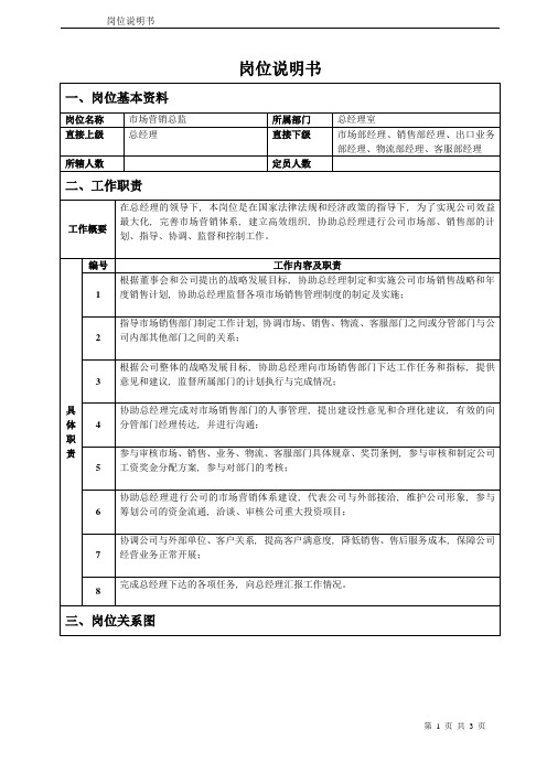 市场营销总监岗位说明书