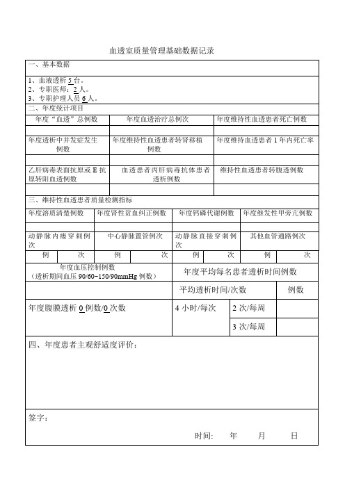 血透室质量管理基础数据