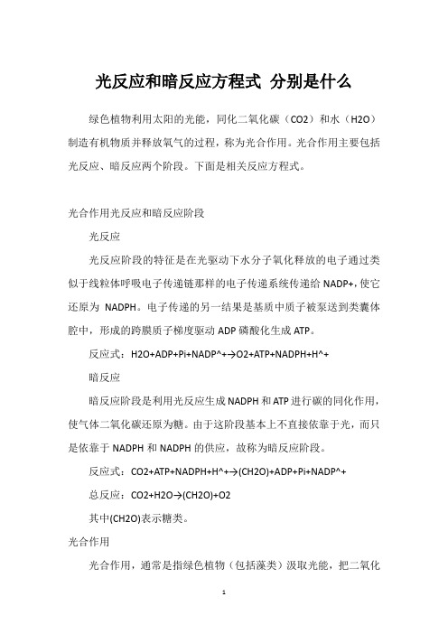 光反应和暗反应方程式 分别是什么