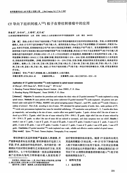 CT导向下组织间植入 (125)I粒子在脊柱转移瘤中的应用