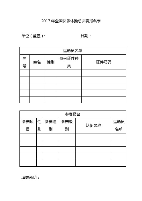 2017年全国快乐体操总决赛报名表【模板】