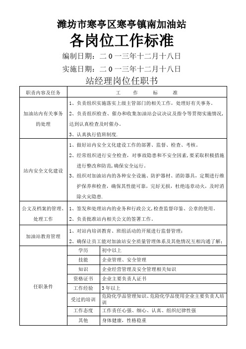 加油站从业人员岗位任职要求