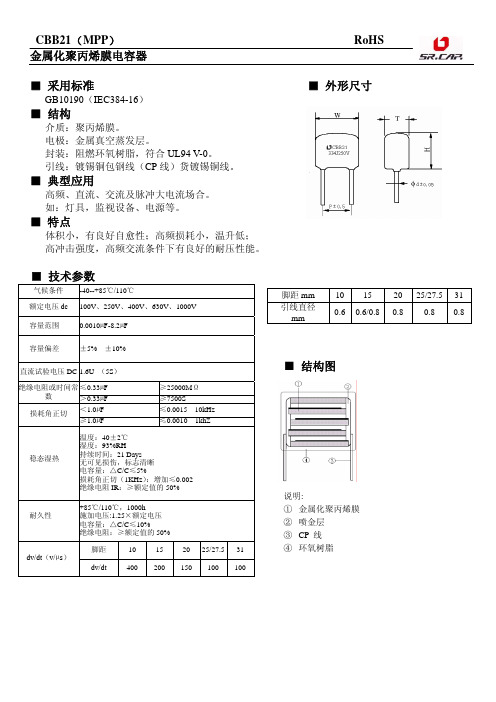 CBB21 MPP 金属化聚丙烯膜电容器 外形尺寸