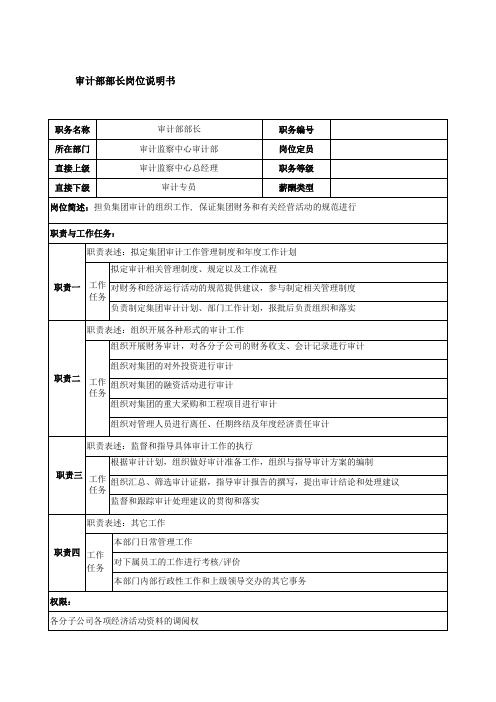 审计部部长岗位说明书