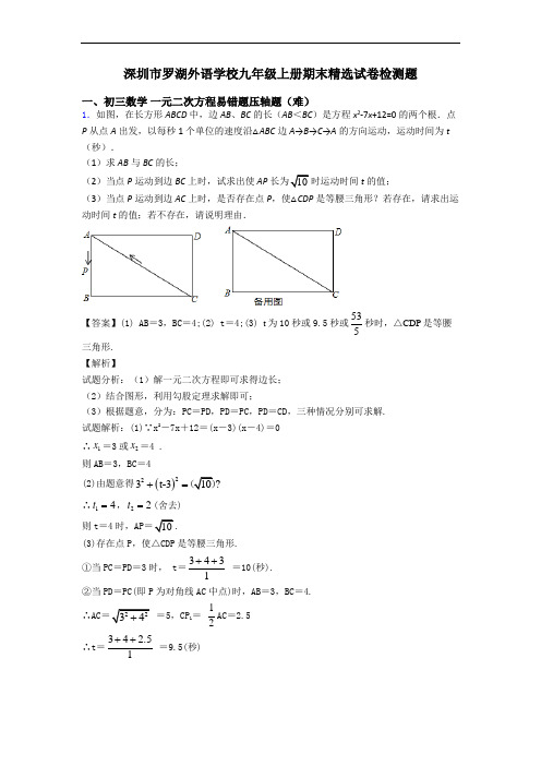 深圳市罗湖外语学校九年级上册期末精选试卷检测题