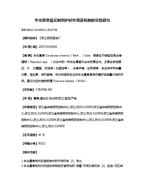 冬虫夏草葛花制剂护肝作用及机制的实验研究