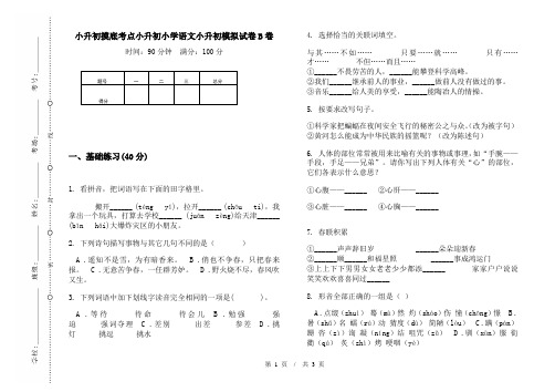 小升初摸底考点小升初小学语文小升初模拟试卷B卷