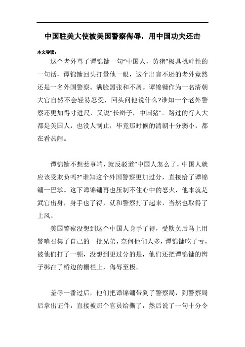 中国驻美大使被美国警察侮辱,用中国功夫还击