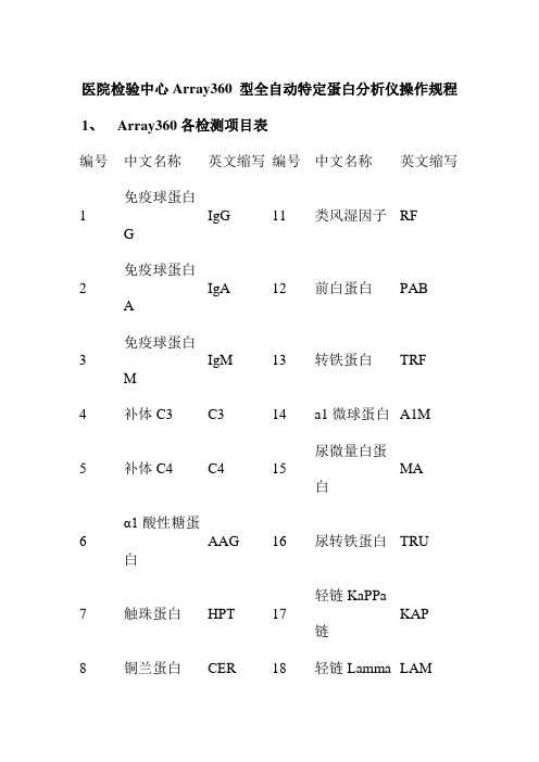 医院检验中心Array360 型全自动特定蛋白分析仪操作规程