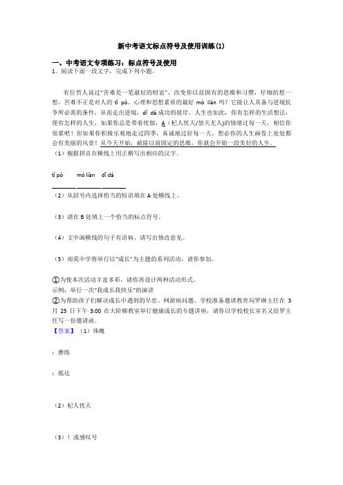 新中考语文标点符号及使用训练(1)