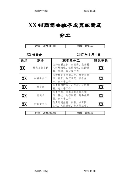 村两委会班子成员职责及分工之欧阳与创编