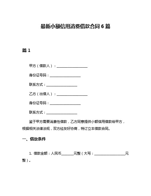 最新小额信用消费借款合同6篇