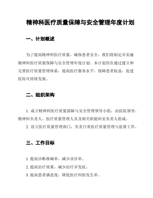 精神科医疗质量保障与安全管理年度计划