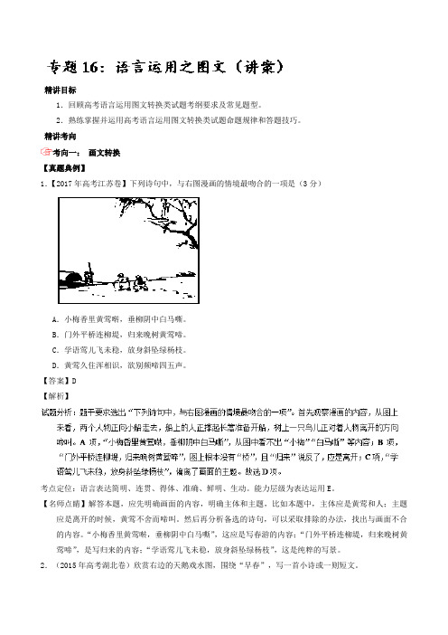 专题16+语言运用之图文(讲)-备战2018年高考语文三轮讲练测系列+Word版含解析