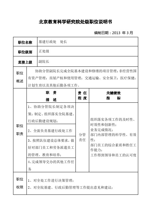 北京教育科学研究院处级职位说明书