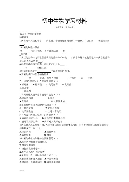 苏教版生物八年级上册第四节 神奇的微生物