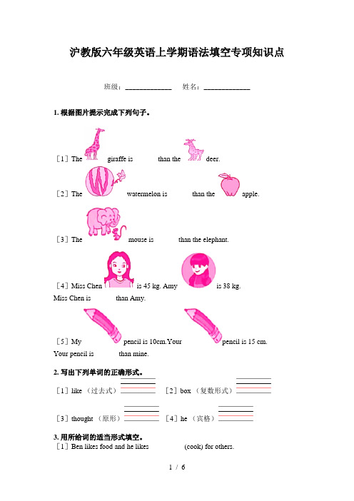 沪教版六年级英语上学期语法填空专项知识点