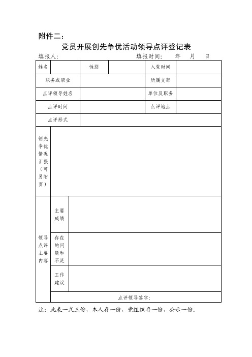 党员开展创先争优活动领导点评登记表（附件二和六）