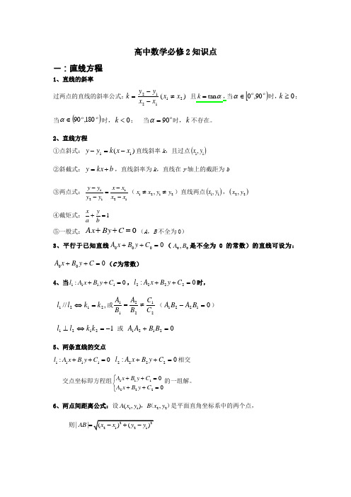 高中数学必修2知识点总结归纳