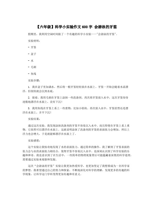 【六年级】科学小实验作文600字 会游泳的牙签