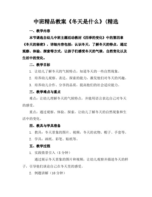 中班精品教案《冬天是什么》(精选