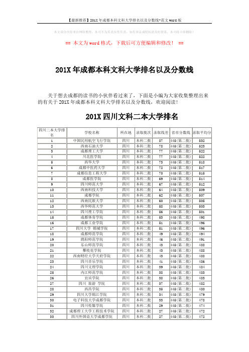 【最新推荐】201X年成都本科文科大学排名以及分数线-范文word版 (4页)