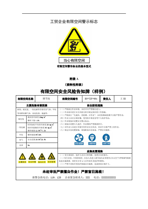 工贸企业有限空间警示标志(参考标志)