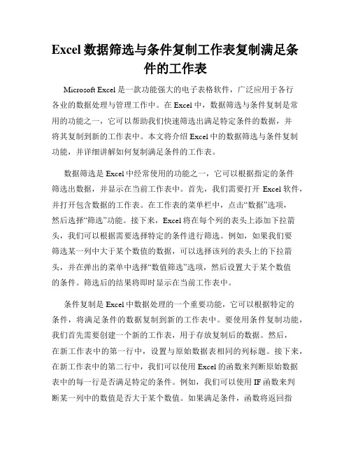 Excel数据筛选与条件复制工作表复制满足条件的工作表