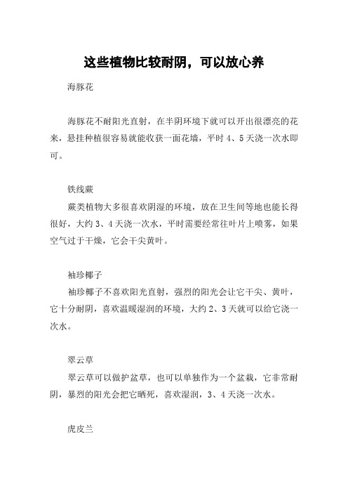 这些植物比较耐阴,可以放心养