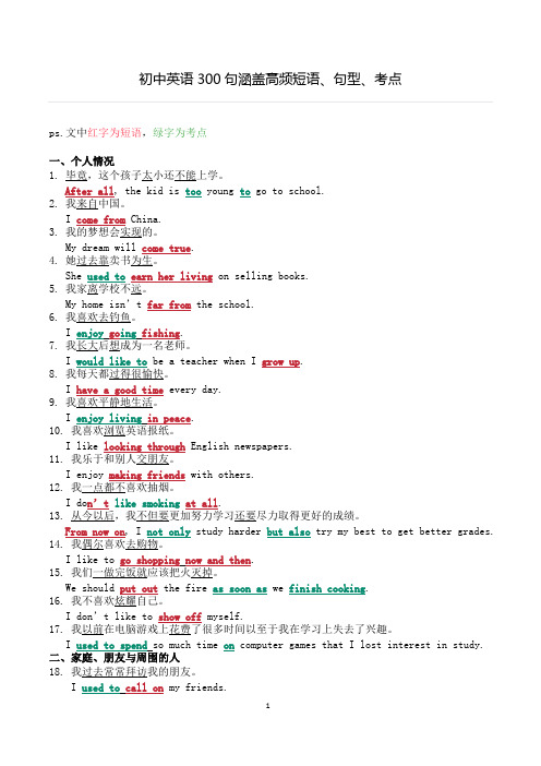 300句高频词组和句型(初中)(精品文档)