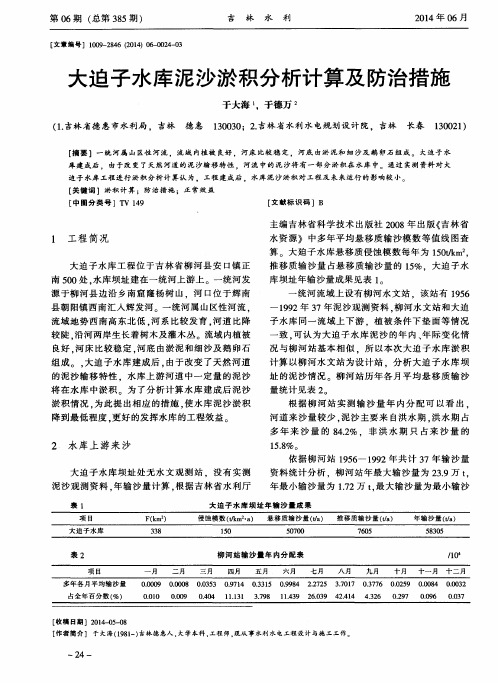 大迫子水库泥沙淤积分析计算及防治措施