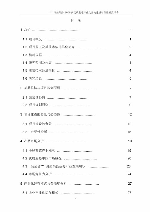 某某县蓝莓生产基地建设可行性研究报告