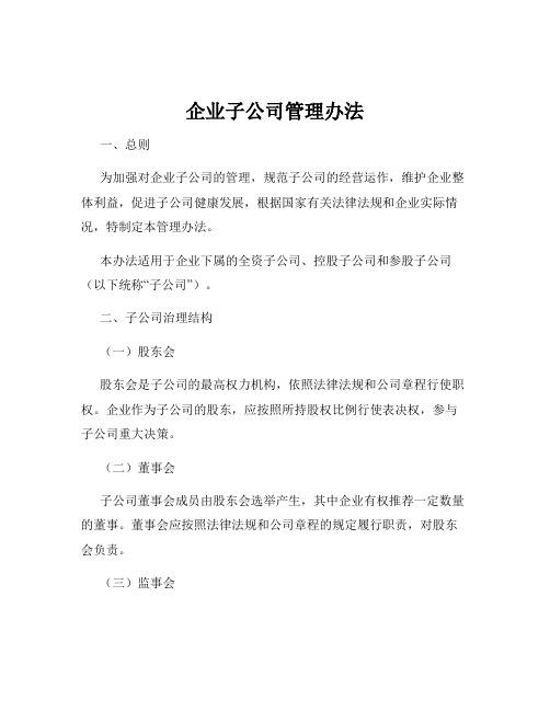 企业子公司管理办法