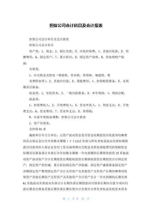 担保公司会计科目及会计报表