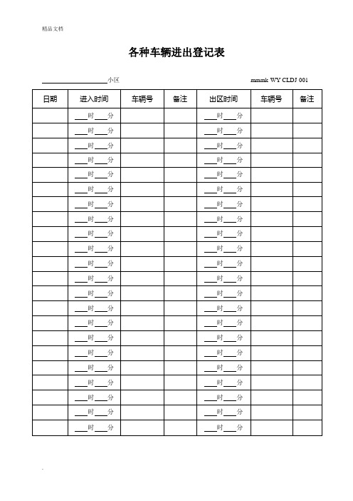 物业公司 各种车辆进出登记表