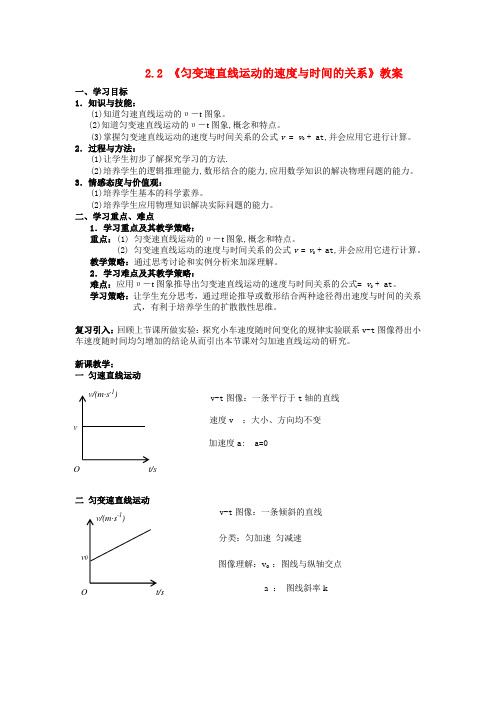 高中物理：《匀变速直线运动的速度与时间的关系》教案人教版必修1