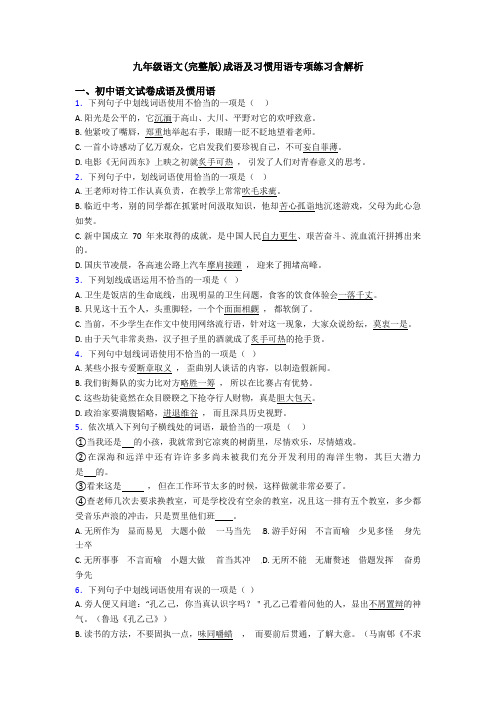 九年级语文(完整版)成语及习惯用语专项练习含解析