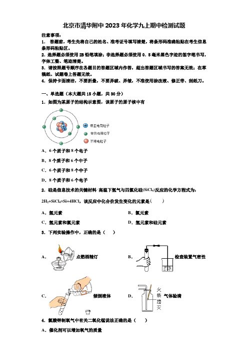 北京市清华附中2023年化学九上期中检测试题含解析