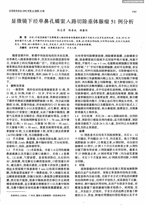 显微镜下经单鼻孔蝶窦入路切除垂体腺瘤51例分析