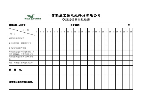 空调设备日常点检表