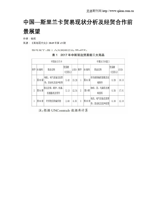 中国—斯里兰卡贸易现状分析及经贸合作前景展望