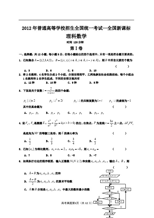 2012年普通高等学校招生全国统一考试 理数(新课标卷) (含答案)