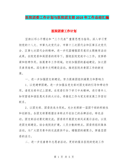 医院团委工作计划与医院团支部2018年工作总结汇编.doc