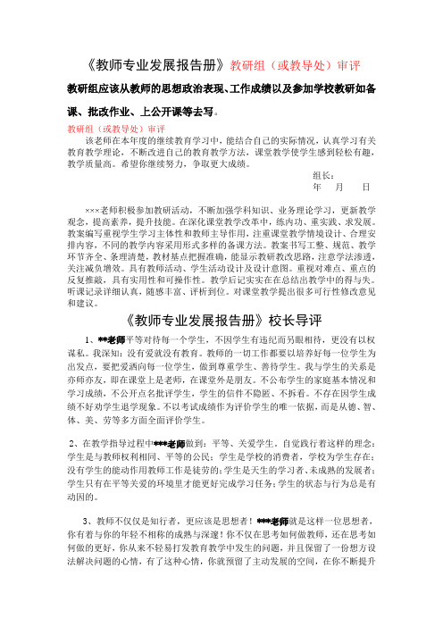 教师专业发展报告册教研和校长导评