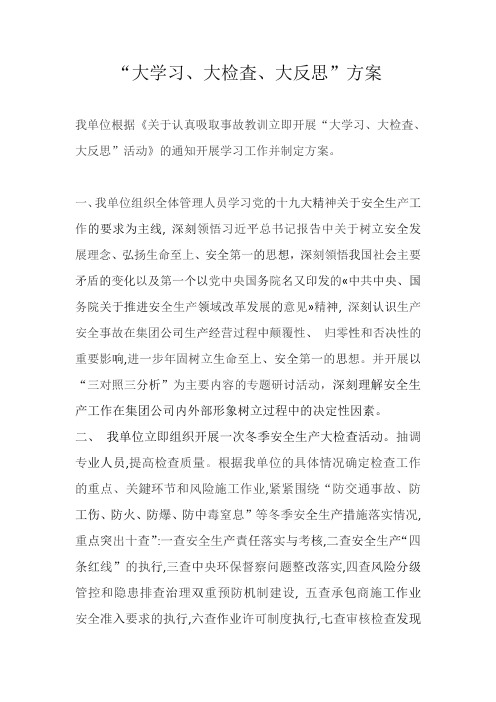 大学习大检查大反思方案