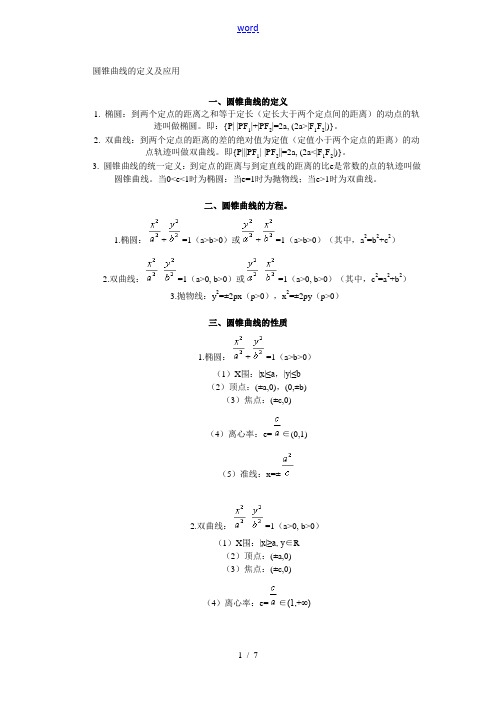 高考数学圆锥曲线的定义及应用